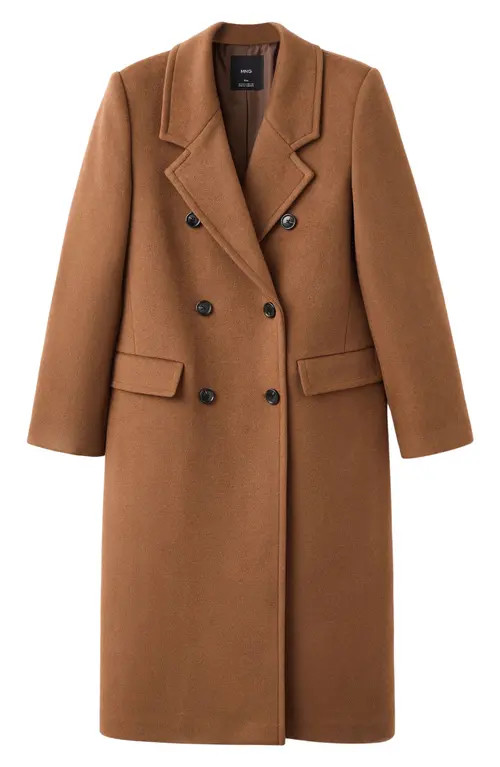 MANGO Double Breasted Coat in Ochre at Nordstrom, Size Large | Nordstrom