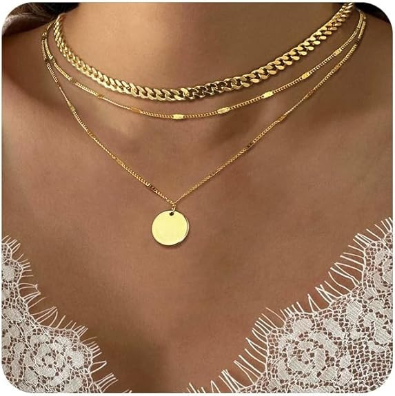 14K Gold Plated Layering Necklaces For Women Gold Necklace Set, Cuban Link, Snake Chain, Papercli... | Amazon (US)