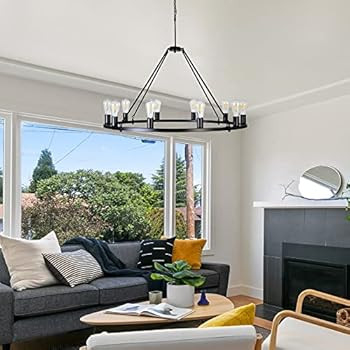 ARTROEE Industrial Farmhouse Chandelier Wagon Wheel 10-Light Iron Rod Lighting Large Rustic Round... | Amazon (US)