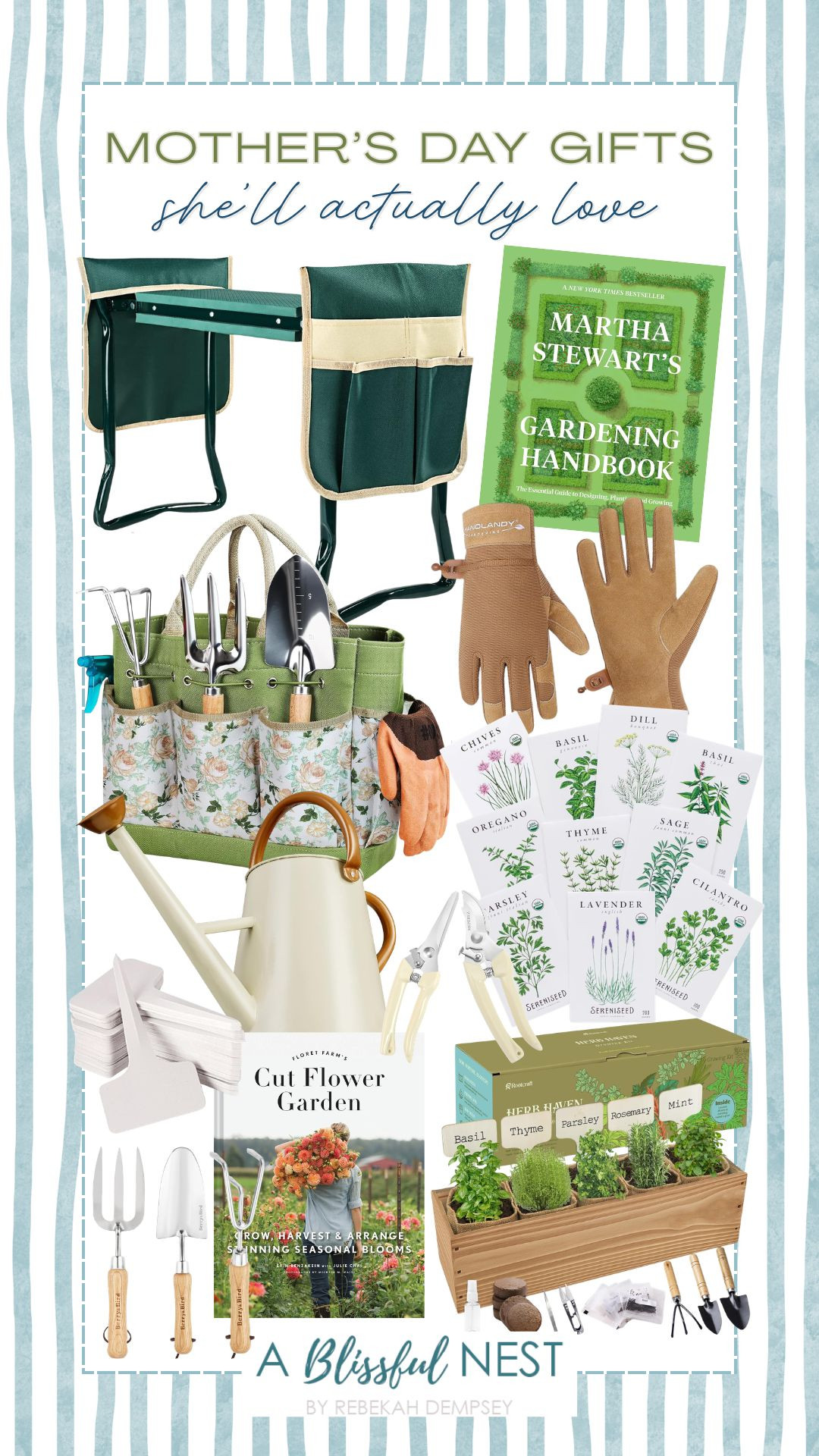 The kind of Amazon finds she will truly appreciate. Shop everything here.

garden shears, garden tool set, metal watering can, garden tools organizer handbag, garden kneeler and seat, gardening handbooks, work gloves, herb garden planter, certified organic herb seeds, plastic plant t type tags. 

 #LTKmomlife #LTKHome