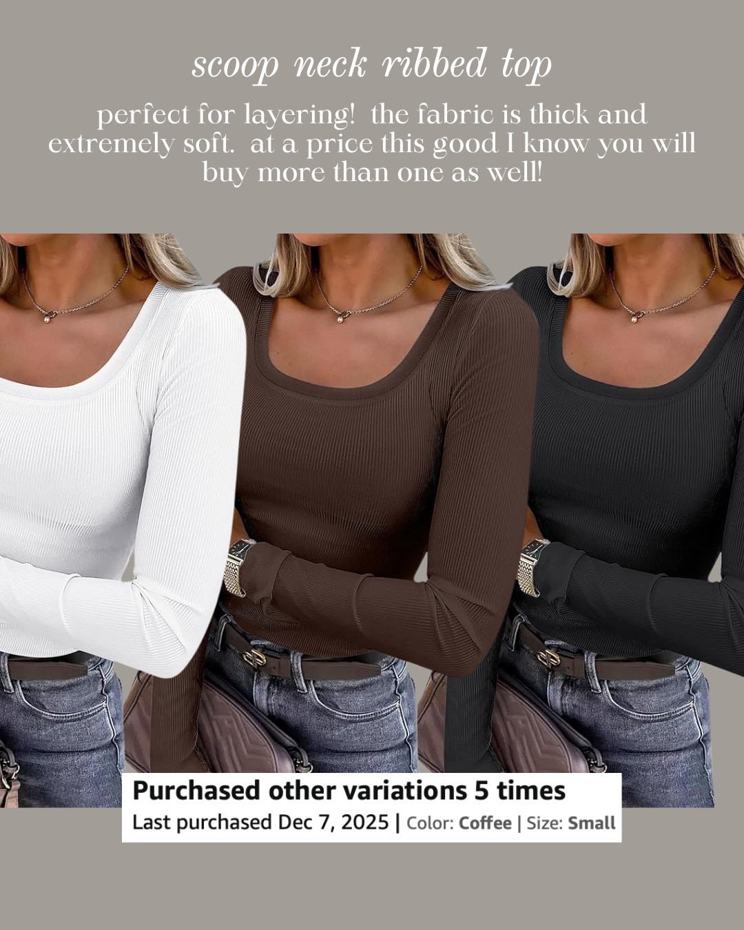 SCOOP NECK RIBBED TOP — THICK, SOFT, AND PERFECT FOR LAYERING! This scoop neck ribbed top is one of those elevated basics you’ll want in multiple colors. The fabric is thick, extremely soft, and perfect for layering under jackets, cardigans, or wearing alone. With its flattering neckline and fitted silhouette, it gives effortless everyday style at an affordable price.

#Amazon #TheHillaryStyle #RibbedTop #LayeringEssentials #ElevatedBasics #NeutralStyleInspo #EverydayOutfits #ChicStyle #AmazonFashionFinds #WardrobeEssentials 

 #LTKmomlife #LTKSeasonal #LTKOver40