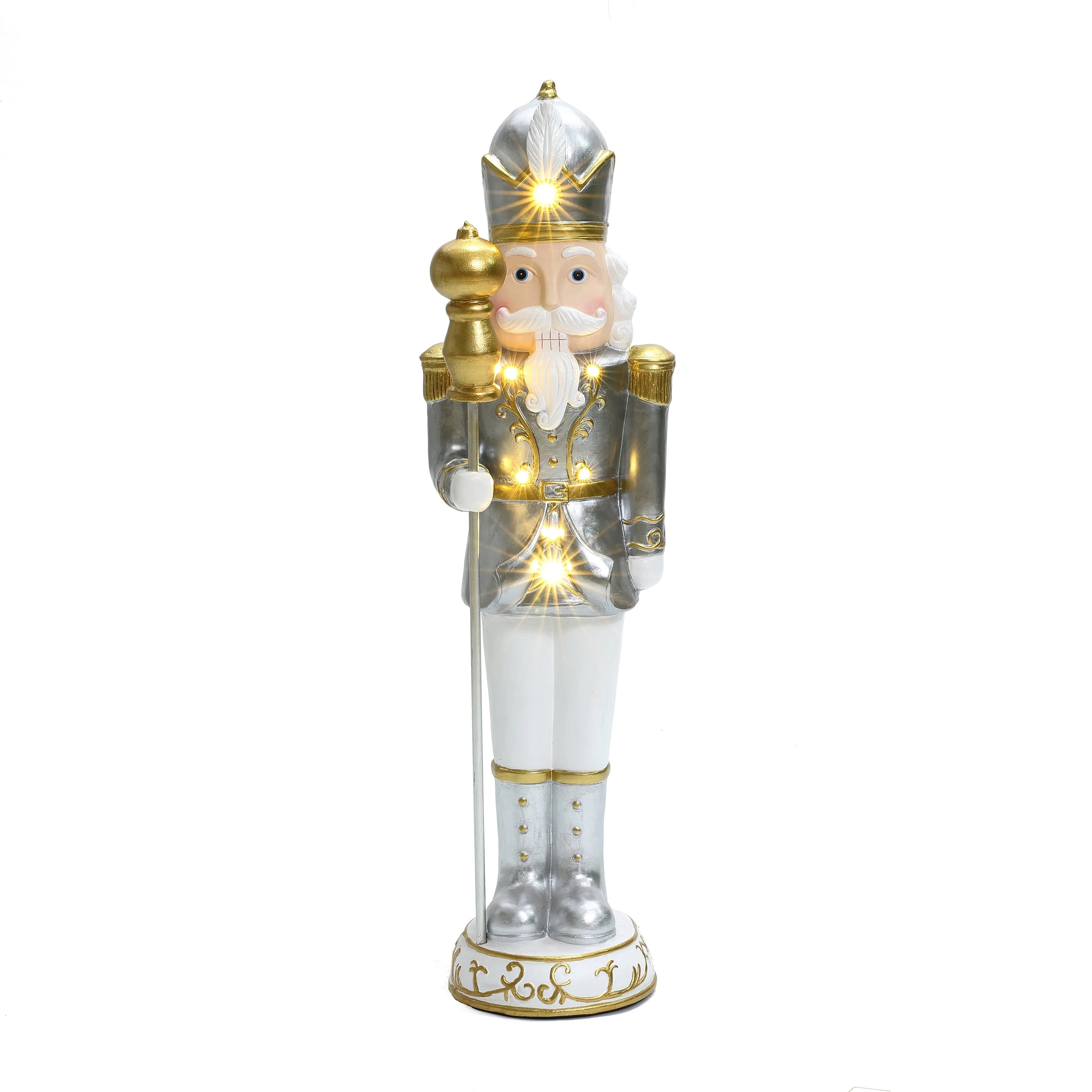 LuxenHome 3Ft Tall Traditional Nutcracker King in White with Lights | Walmart (US)
