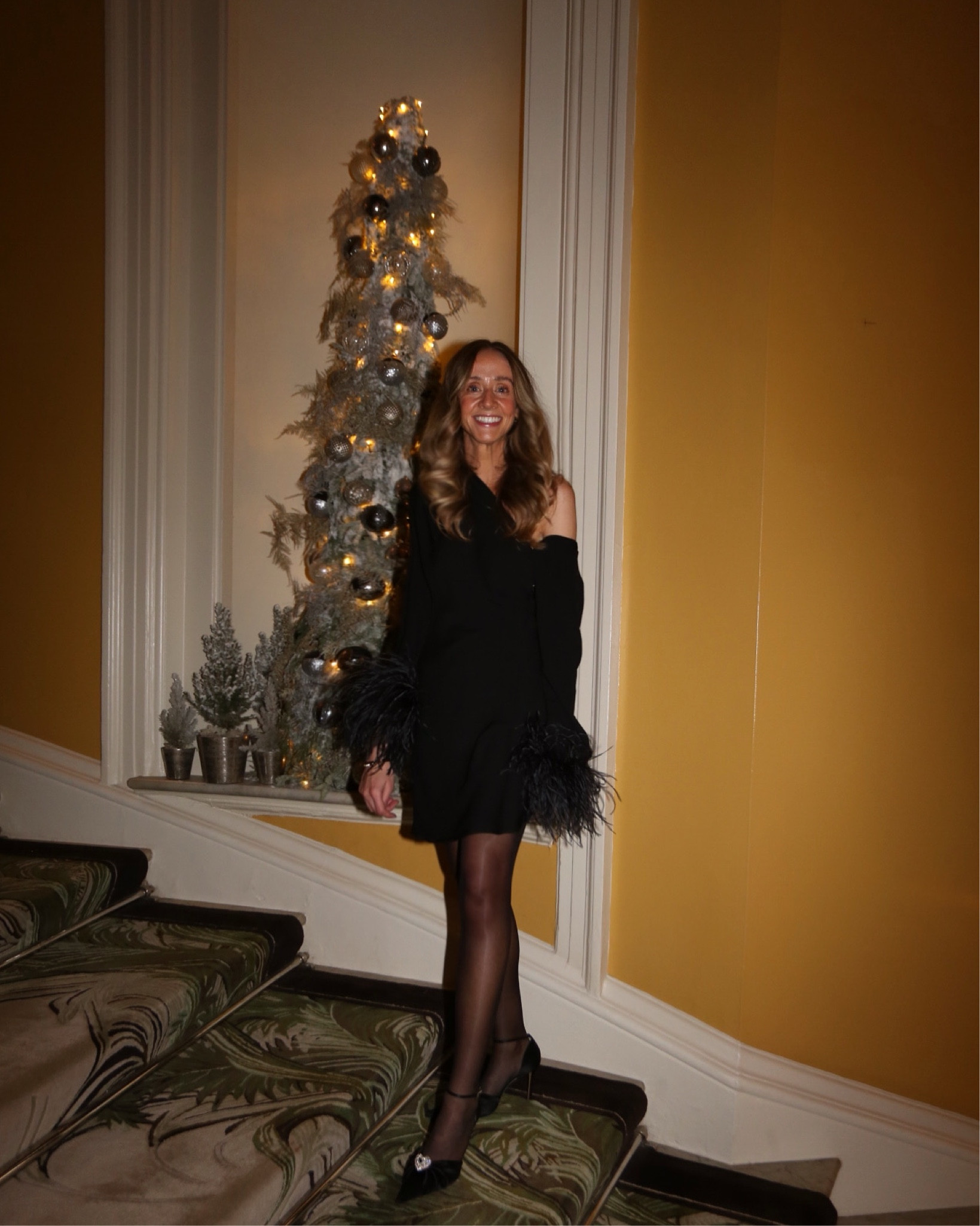 Festive outfit!! 

16Arlington, black dress, heels, feather dress, tights, pointed heel 

#LTKeurope #LTKstyletip #LTKSeasonal
