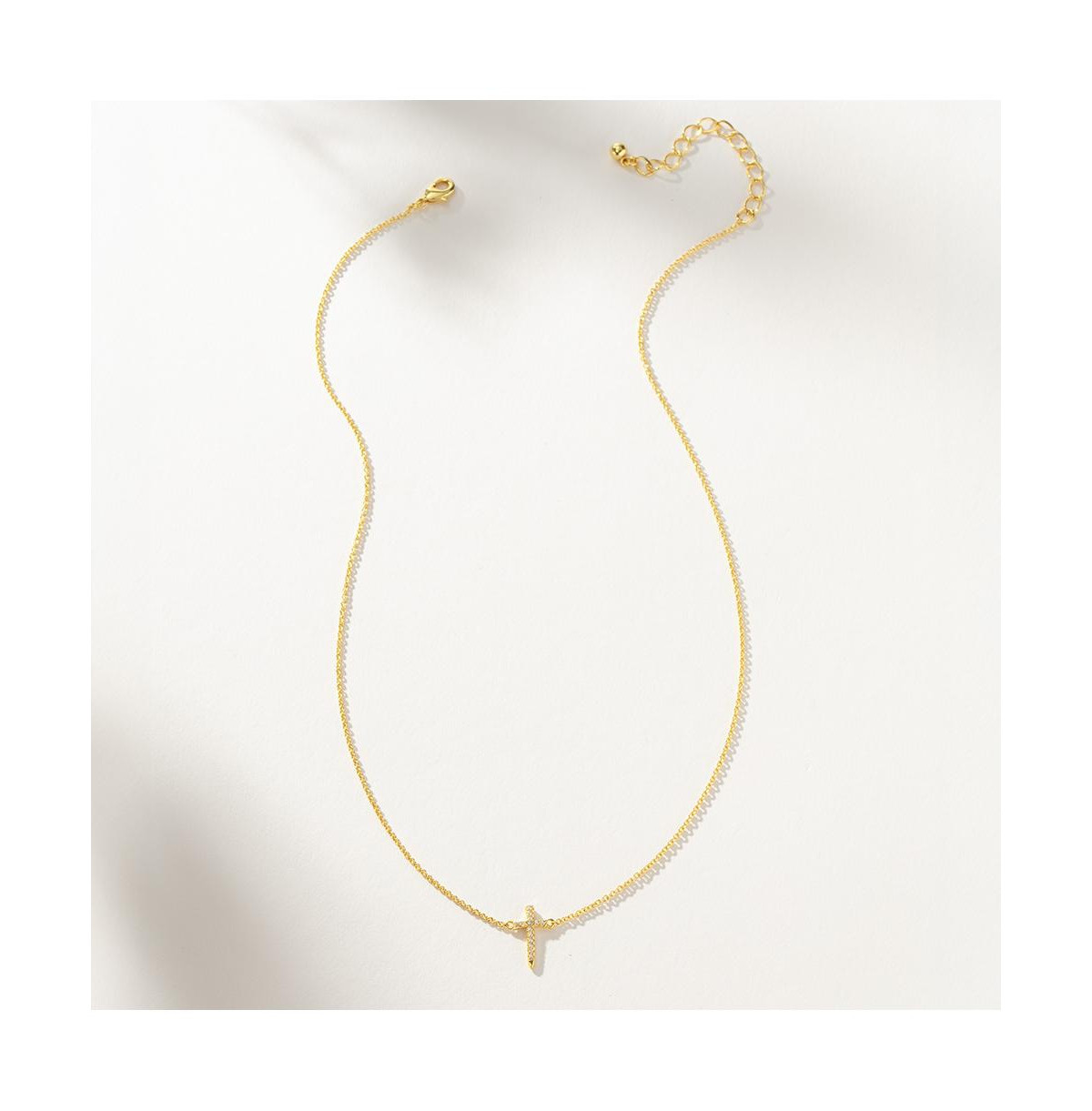 14K Gold-Plated Simple Cross Necklace, 14" + 2" extender - Gold | Macy's