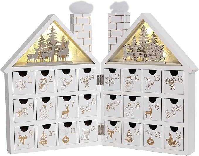 Wooden Christmas Advent Calendar House with 24 Drawers and Led Lights Countdown Calendars for Chr... | Amazon (US)