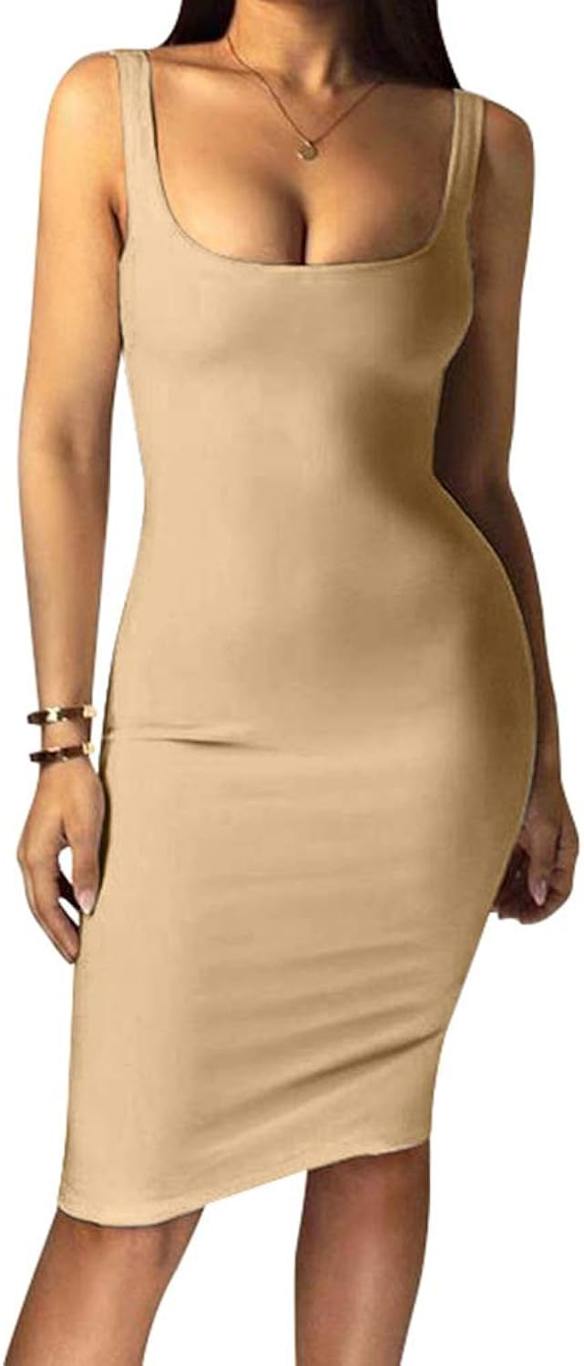 LAGSHIAN Women's Sexy Bodycon Tank Dress Sleeveless Basic Midi Club Dresses | Amazon (US)