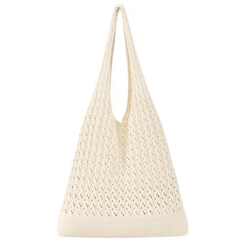Twakashic Crochet Beach Bag for Women, Stylish Beach Tote Bag for Summer, Large Knit Mesh Shoulder Bag for Girls Travel Vacation Beach Pool, G, Beige | Amazon (US)
