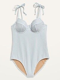 Tie-Shoulder Striped Seersucker Underwire One-Piece Swimsuit for Women | Old Navy (US)