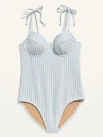 Tie-Shoulder Striped Seersucker Underwire One-Piece Swimsuit for Women | Old Navy (US)