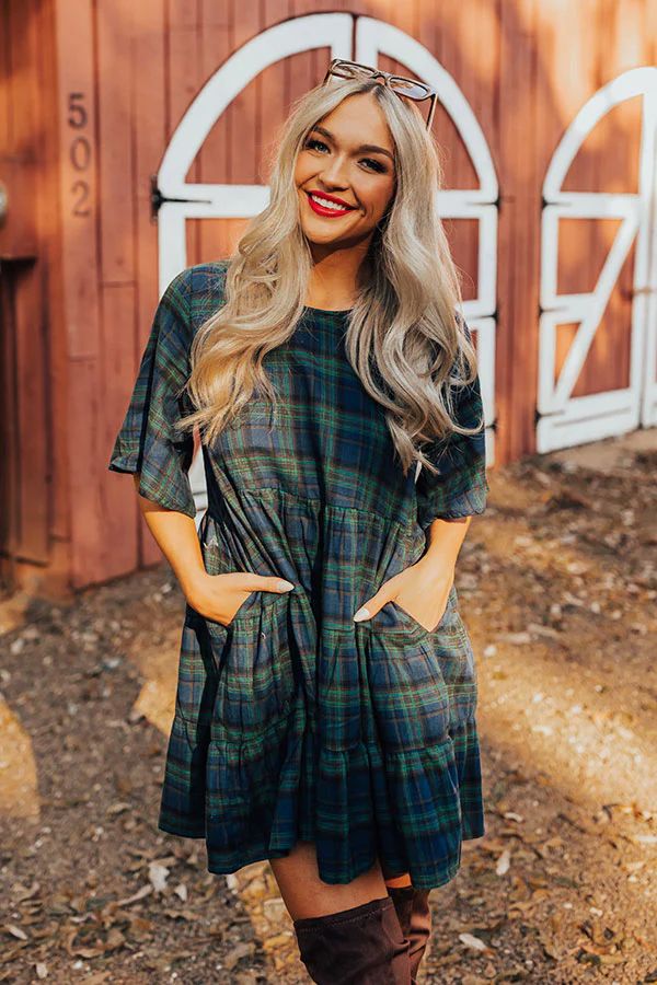 Kind Conversation Plaid Tunic Dress In Green | Impressions Online Boutique