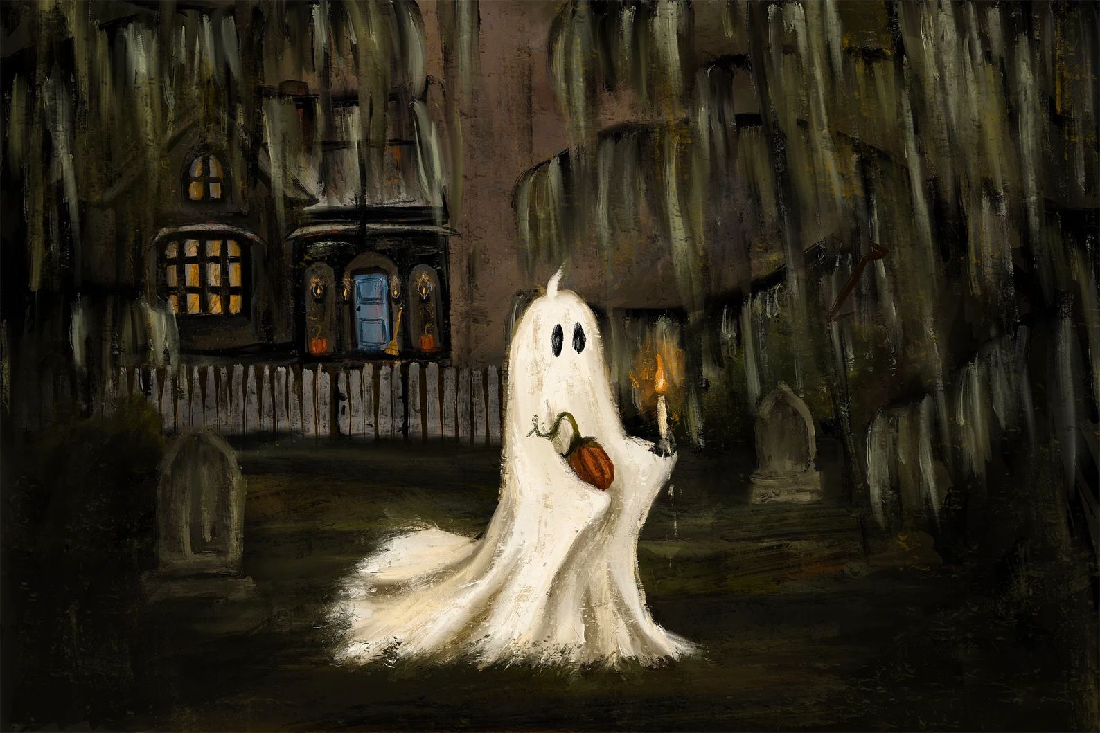 A Halloween Stroll Ghost Art Prints PRINTABLE Cute Ghost - Etsy | Etsy (US)