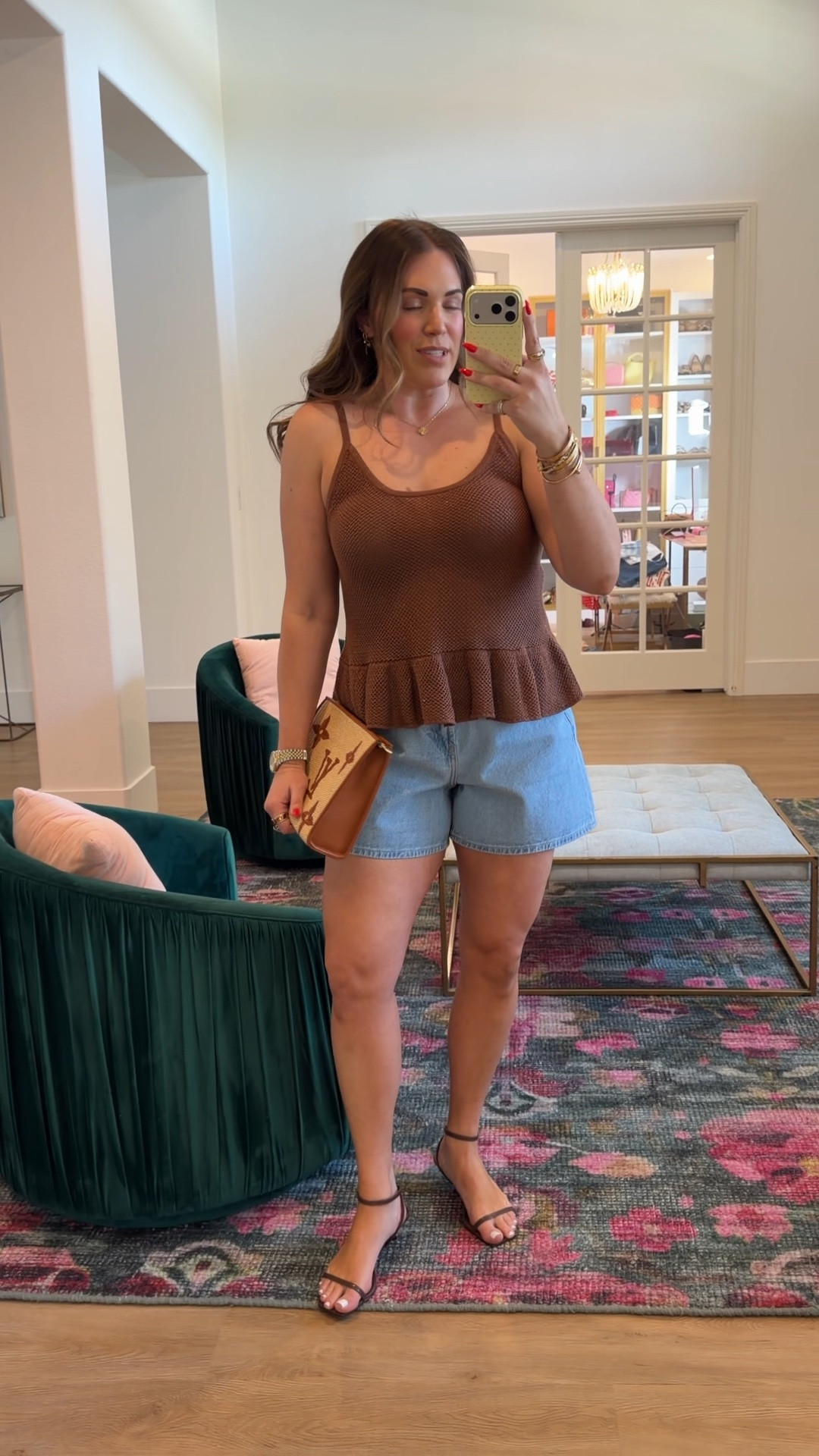 curvy midsize summer look! wearing size medium in crochet metallic brown cami peplum top and size 10 in light wash denim. outfit is 50% off this weekend!!

#LTKSeasonal #LTKMidsize #LTKSaleAlert