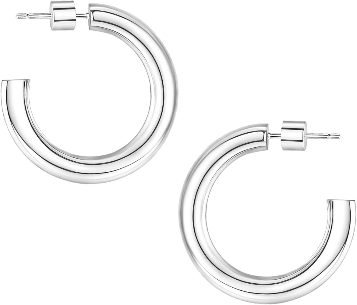 Wowshow Gold Hoop Earrings for Women 14K Gold Plated Hoops Chunky Open Hoops Earrings Lightweight | Amazon (US)