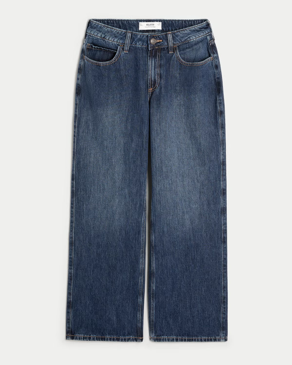 Women's Curvy Mid-Rise Dark Wash Baggy Jeans | Women's Bottoms | HollisterCo.com | Hollister (US)