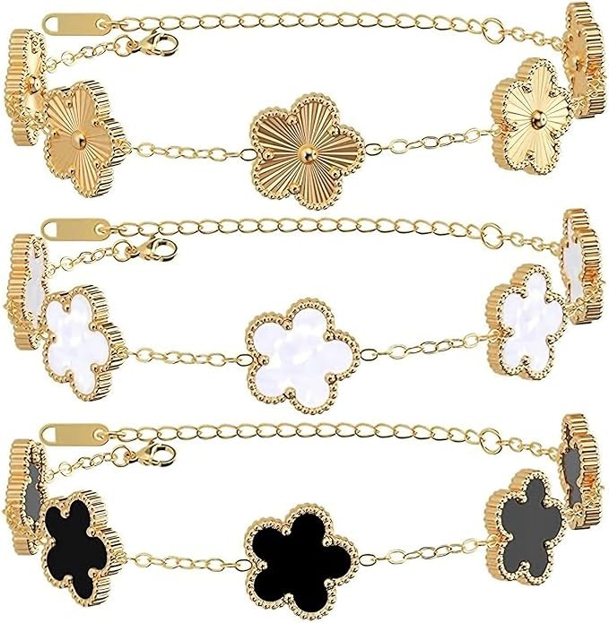 18K Gold Plated Clover Bracelet Set Dupes Bracelet for Women Flower Lucky Clover Bracelets Trendy... | Amazon (US)