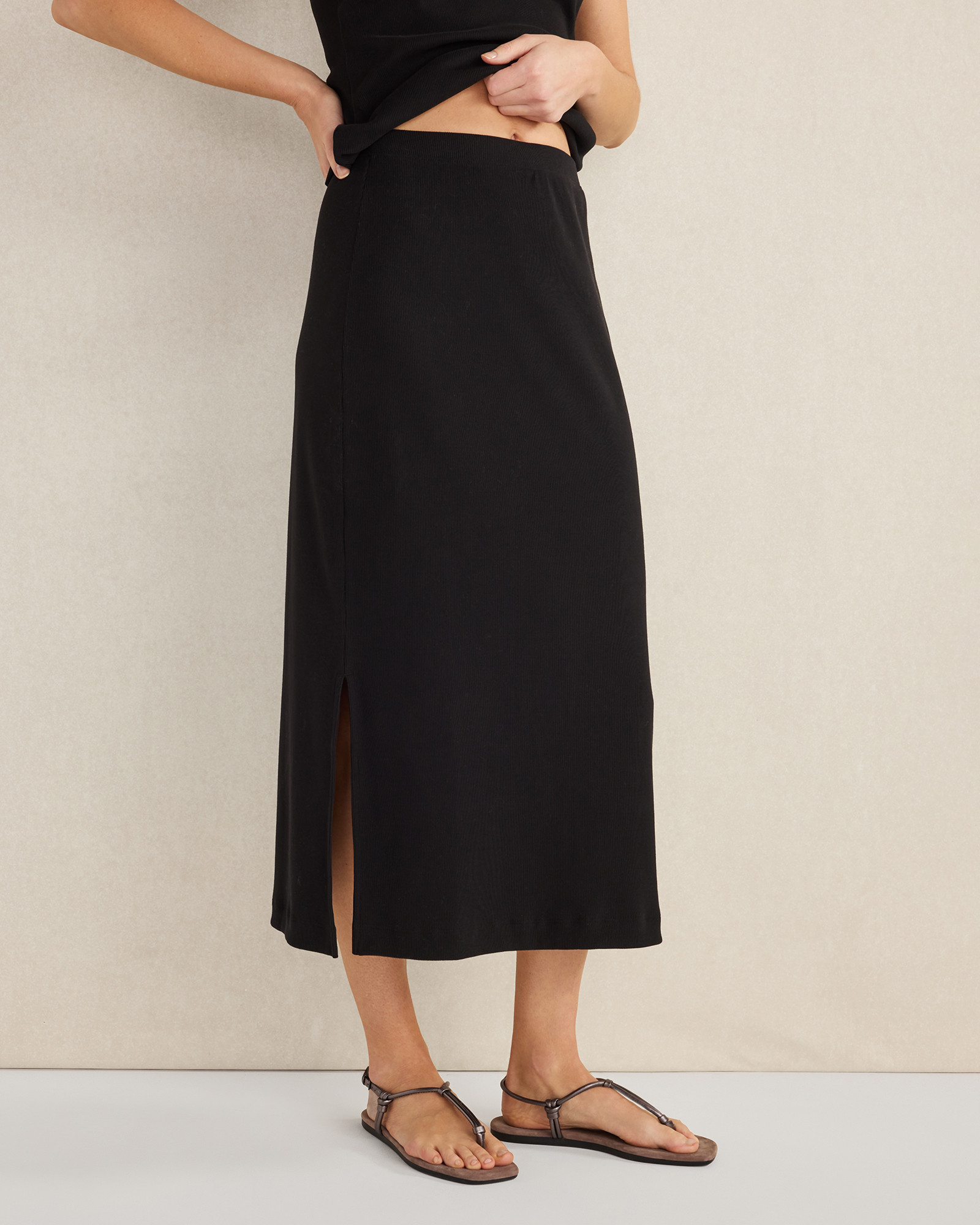 Organic Cotton Rib Knit Skirt | Black | Large | Haven Well Within