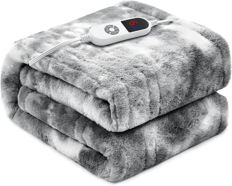 Electric Heated Blanket 50"x60",Luxury Grey Faux Rabbit Fur Electric Throw Blanket,Fast Heating S... | Amazon (US)