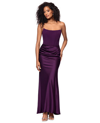 Women's Mixed-Media Strapless Corset Gown | Macy's