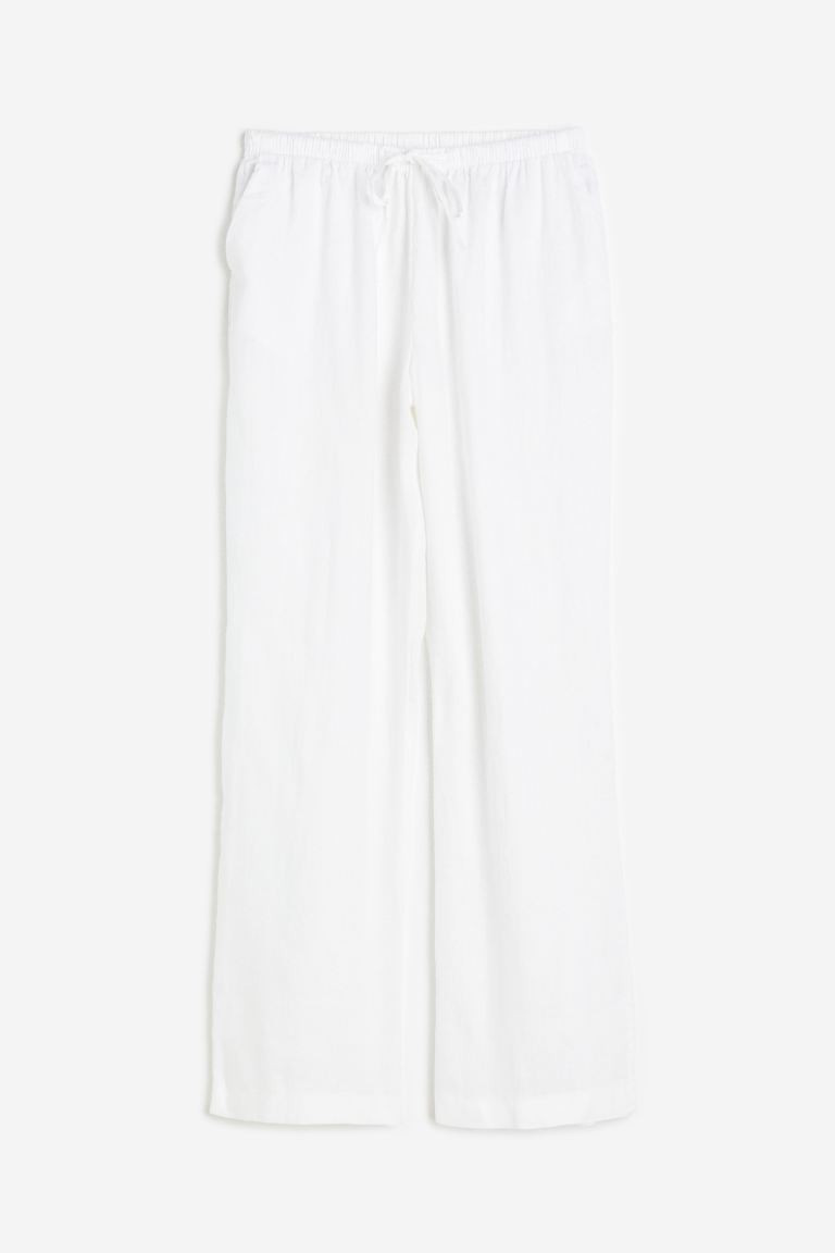 Wide linen-blend trousers - High waist - Ankle length - White - Ladies | H&M GB | H&M (UK, MY, IN, SG, PH, TW, HK)