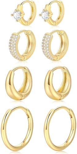 Small Gold Hoop Earrings Set for Women, 14K Gold Plated Lightweight Earrings Sets for Multiple Pi... | Amazon (US)