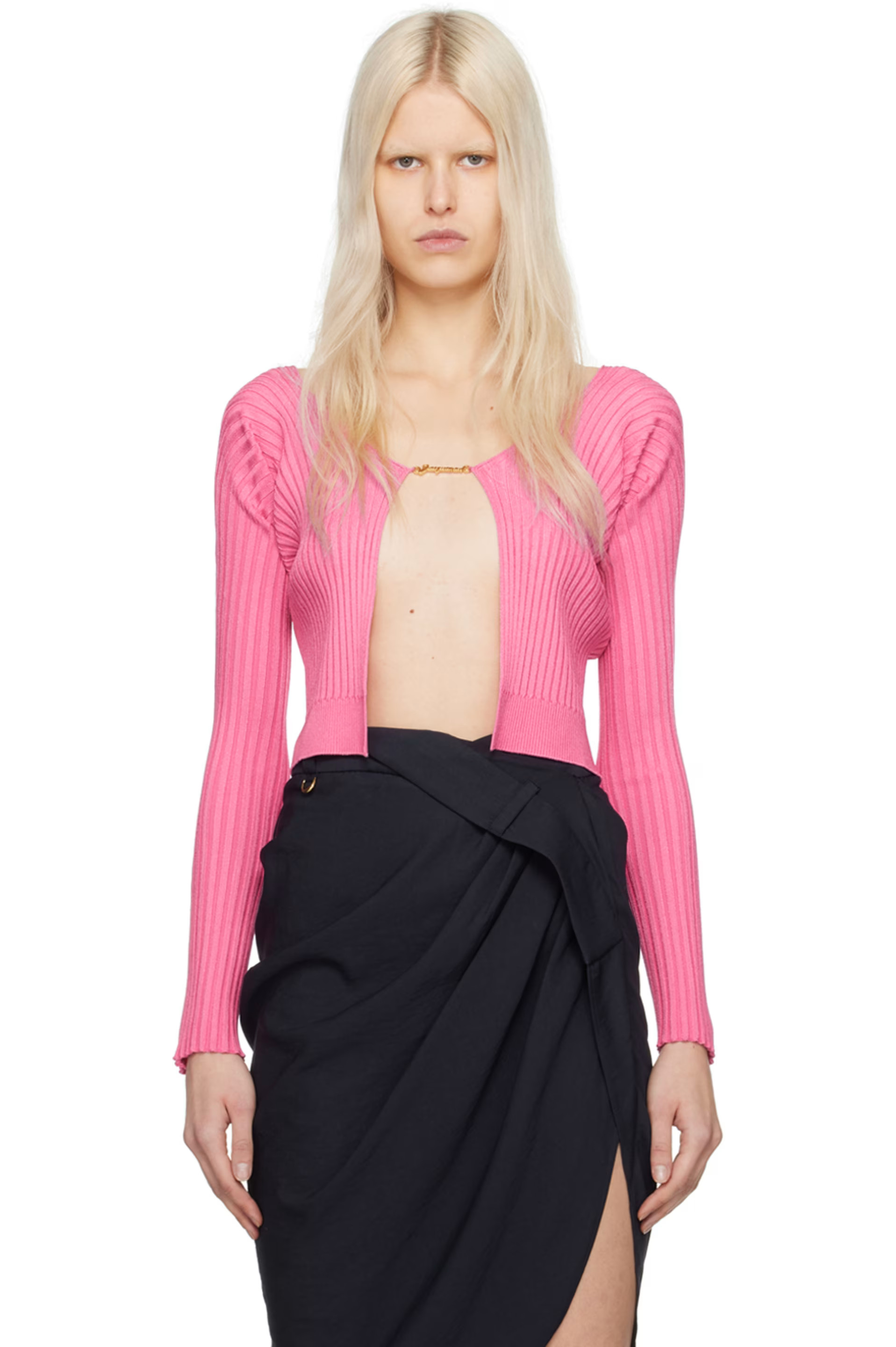 Pink Le Raphia 'La Maille Pralu Longue' Cardigan | SSENSE