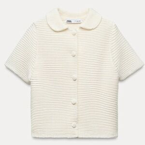 New Zara Ivory Chunky Knit Peter Pan Collar Snap Front Cardigan Sweater Medium | Poshmark