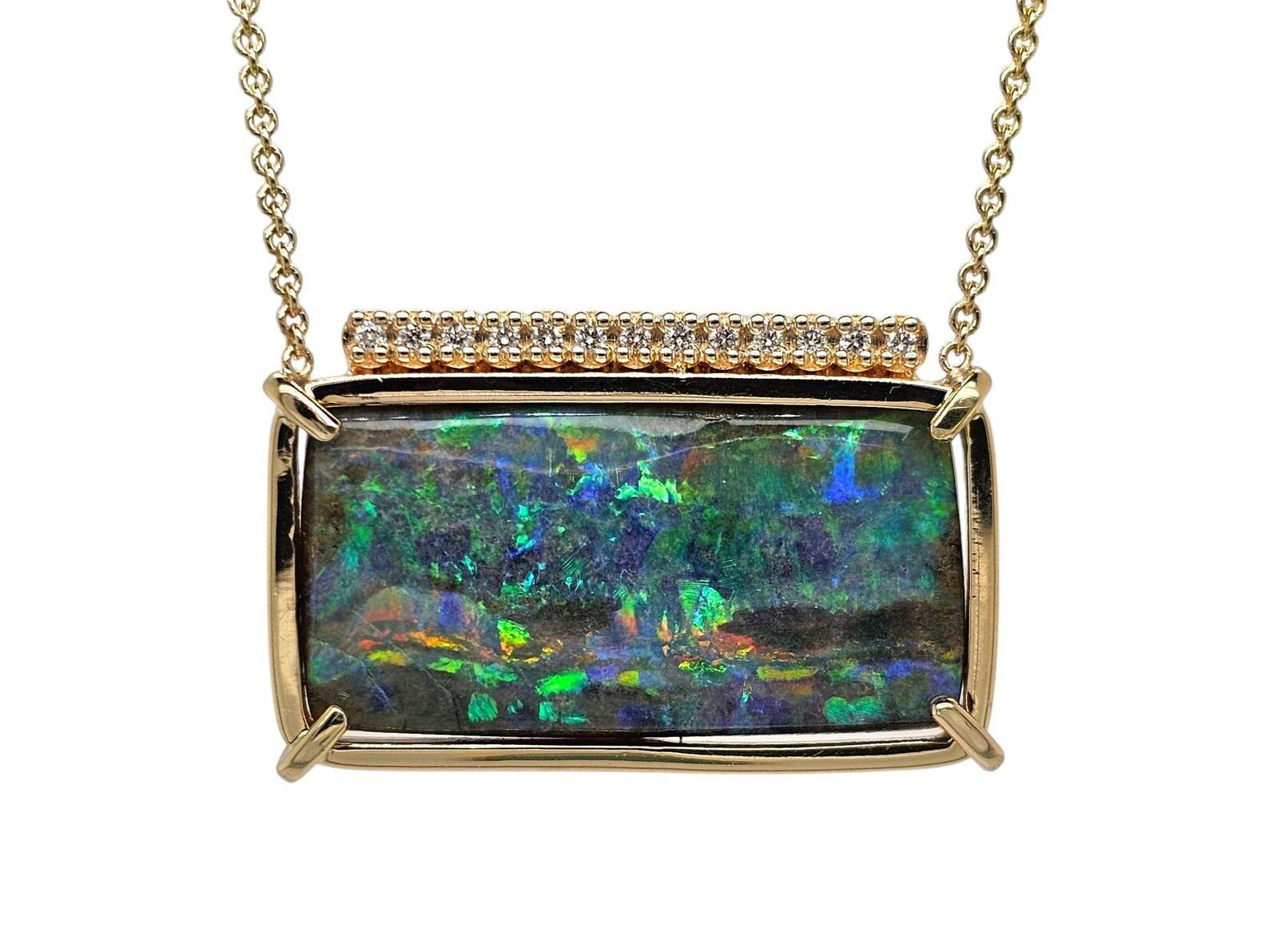 14k Yellow Gold Boulder Opal and Diamond Necklace. 19" Length - Etsy | Etsy (US)