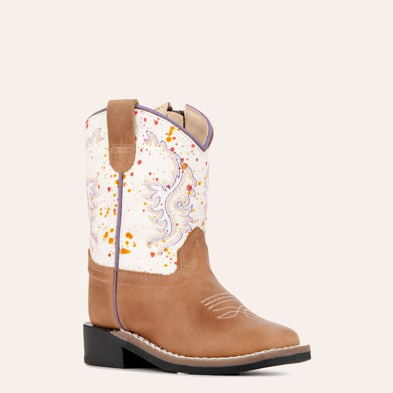 Old West Toddler Light Brown and Rainbow Crackle Wide Square Toe Cowboy Boots | Cavender's
