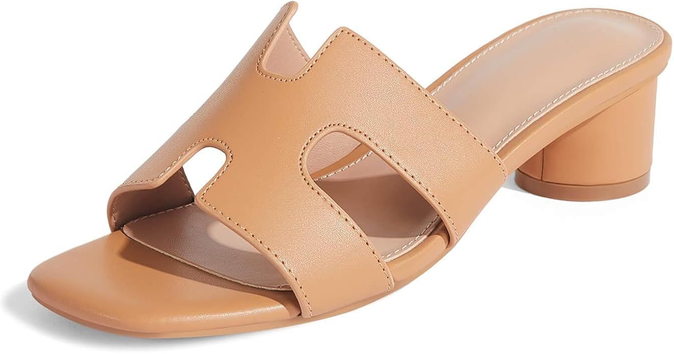 gihubaifuil Women's Square Open Toe Chunky Heeled Sandals Slip on Slides Summer Dressy Shoes | Amazon (US)