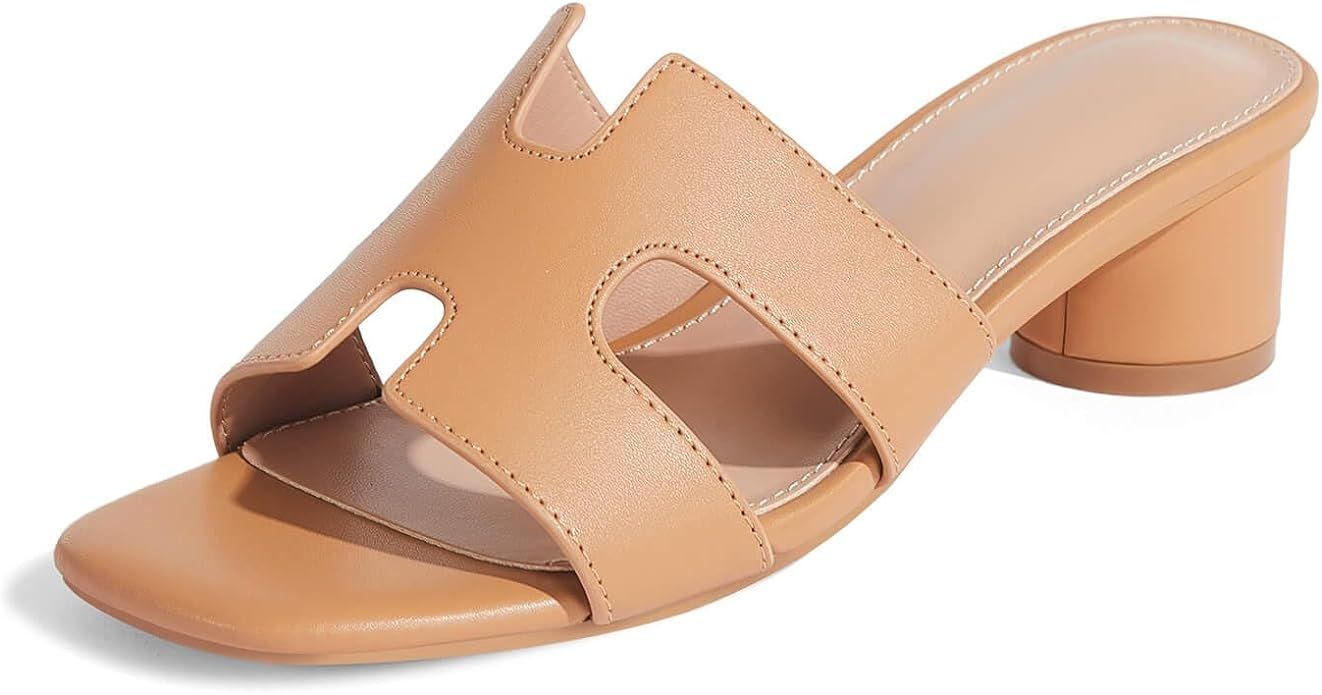 gihubaifuil Women's Square Open Toe Chunky Heeled Sandals Slip on Slides Summer Dressy Shoes | Amazon (US)