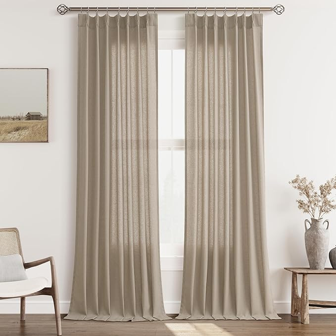 Light Taupe Pinch Pleat Linen Curtains 90 Inch Length 2 Panels Set for Bedroom Dinging Room Semi ... | Amazon (US)