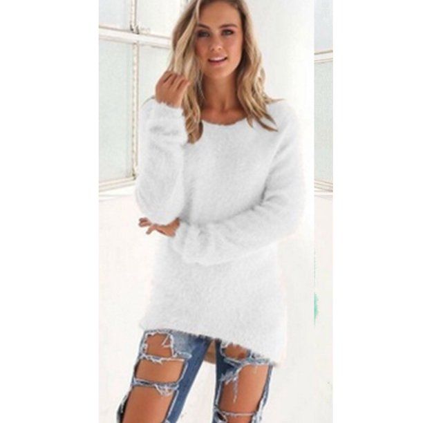 SpringTTC Women Fuzzy Long Sleeve Pullover Sweater Sherpa Fleece Jumper Tops - Walmart.com | Walmart (US)