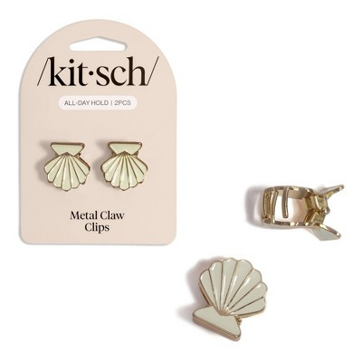 Kitsch Metal Clam Shell Hair Clip - Gold & Pearlized Cream - 2pc | Target