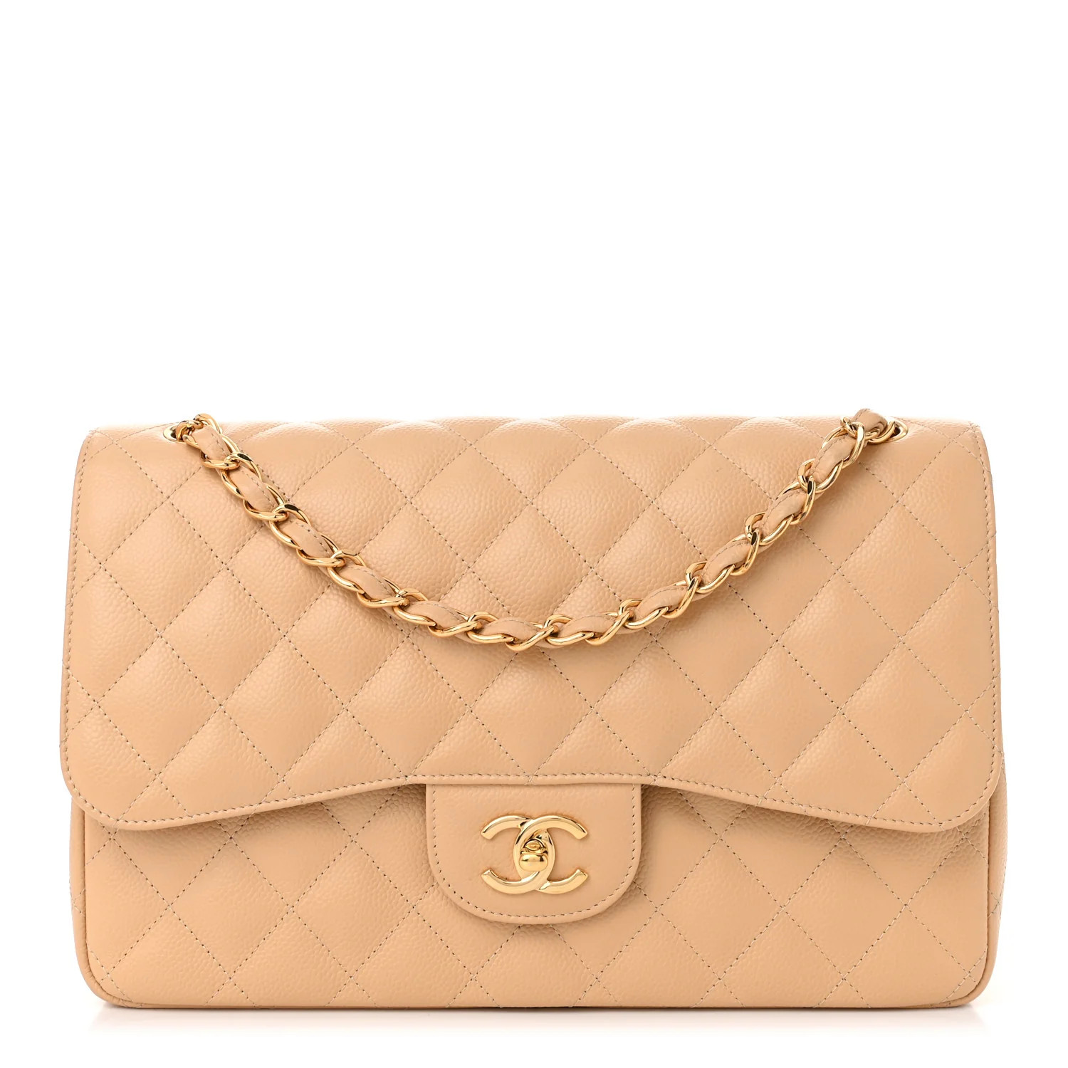 Caviar Quilted Jumbo Double Flap Beige Clair | FASHIONPHILE (US)