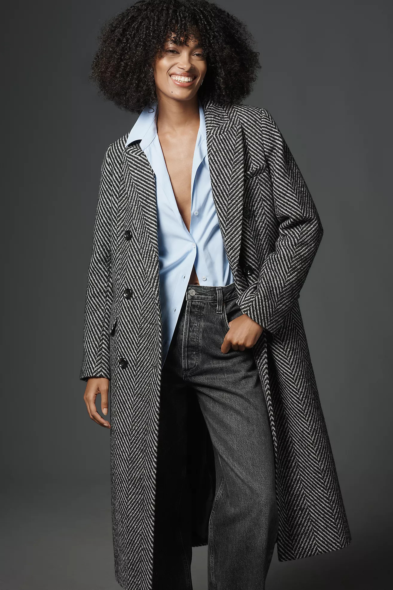 NVLT Chevron Long Double-Breasted Coat | Anthropologie (US)