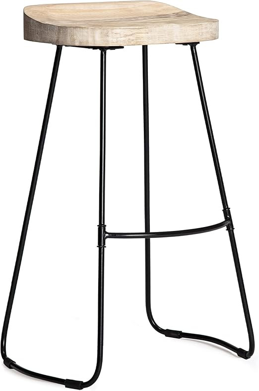 MH London Bar Stool - Solid Wood Saddle Seat, Industrial Metal Legs - Kitchen Island or Bar Stool... | Amazon (US)