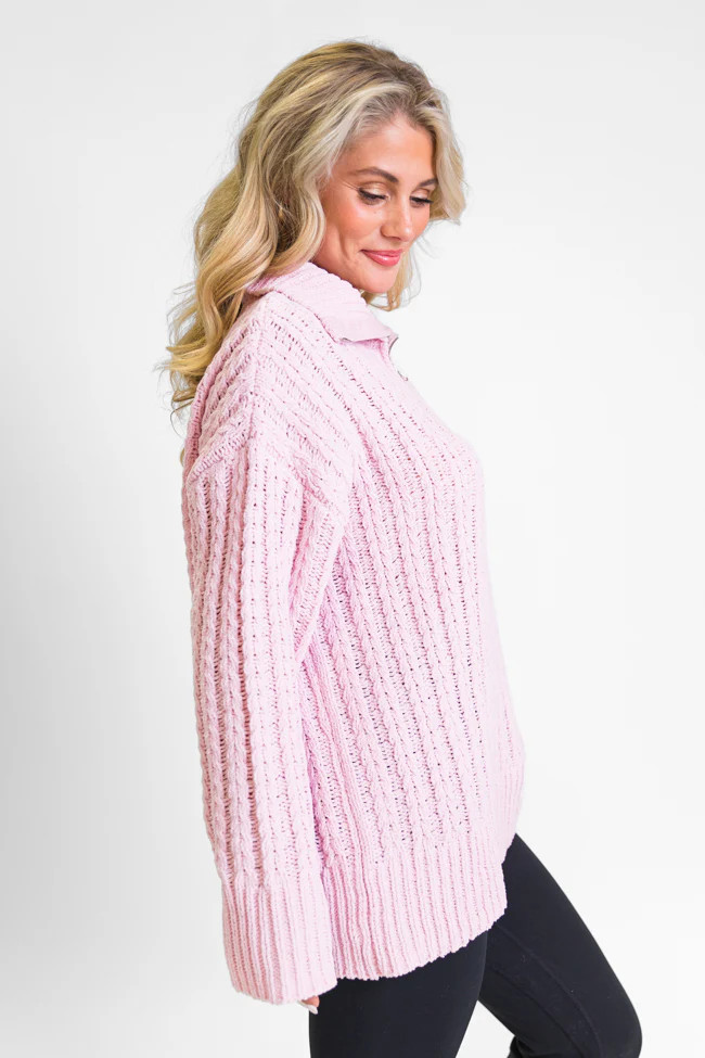 Forever Yours Pink Cable Knit Chenille Quarter Zip Sweater | Pink Lily