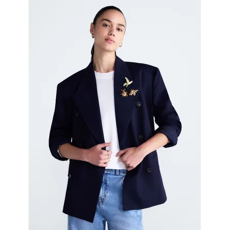 Free Assembly Women's and Women's Plus Embellished Wool Blend Boxy Blazer, Sizes XS-4X | Walmart (US)
