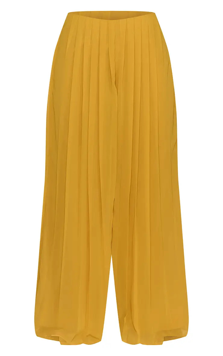 Mustard Flowy Pleated Trousers Co-ord | PrettyLittleThing USA | PrettyLittleThing US