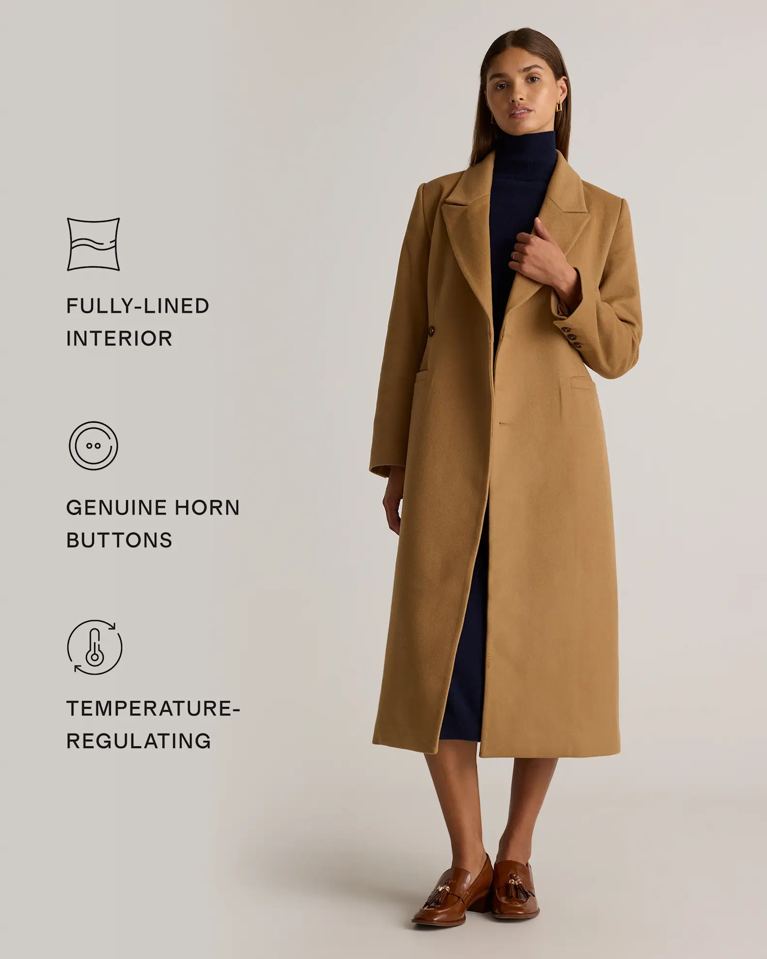 Italian Wool Tailored Coat in Caramel | Quince