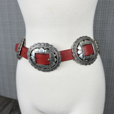 VTG Brighton Sunflower Concho Leather Belt Womens Sz M 27.5-31.5" Red USA 1993  | eBay | eBay US