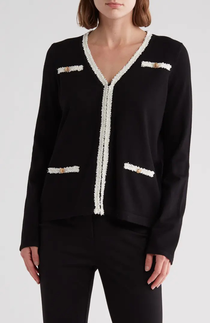 Boucle Trim V-Neck Cardigan | Nordstrom Rack