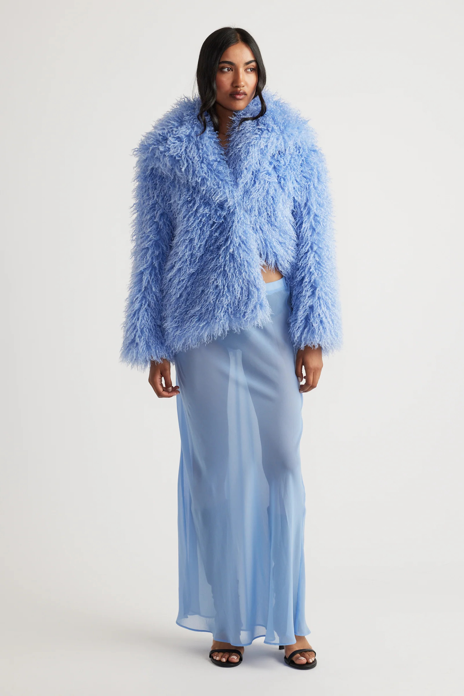 Sophia Faux Fur Jacket - Blue Bell | DECJUBA