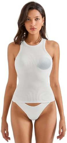SUUKSESS Women Padded Cotton Ribbed Tank Tops High Neck Basic Tops | Amazon (US)