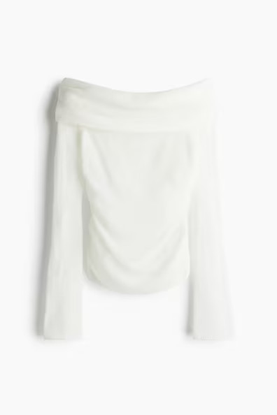 H & M - Sheer Knit Off The Shoulder Sweater - White | H&M (AU)