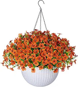 Artificial Faux Fall Hanging Flowers Plants Basket for Outdoor Outside Summer Decoration, Fake Si... | Amazon (US)
