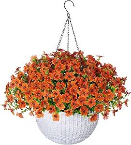 Artificial Faux Fall Hanging Flowers Plants Basket for Outdoor Outside Summer Decoration, Fake Si... | Amazon (US)