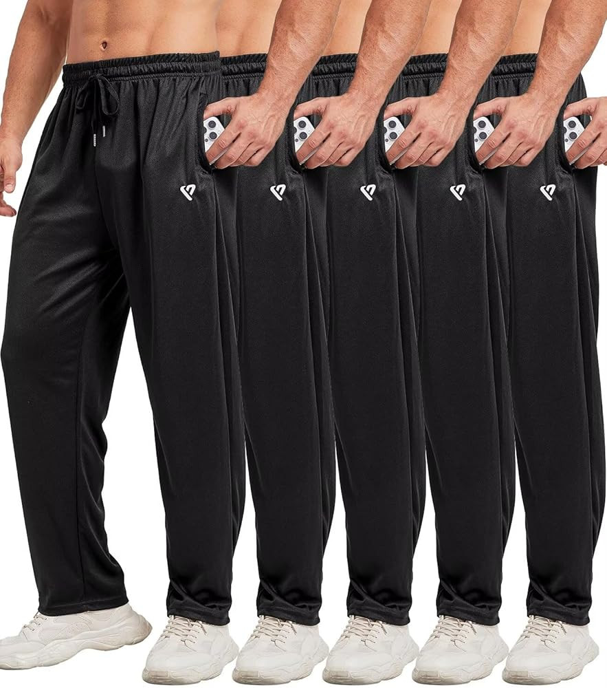 5 Pack Mens Sweatpants Open Bottom Joggers for Men with Zip Pockets Loose Fit Mesh Athletic Pants... | Amazon (US)