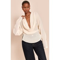 Cream Chiffon Cowl Neck Long Sleeve Blouse | PrettyLittleThing US