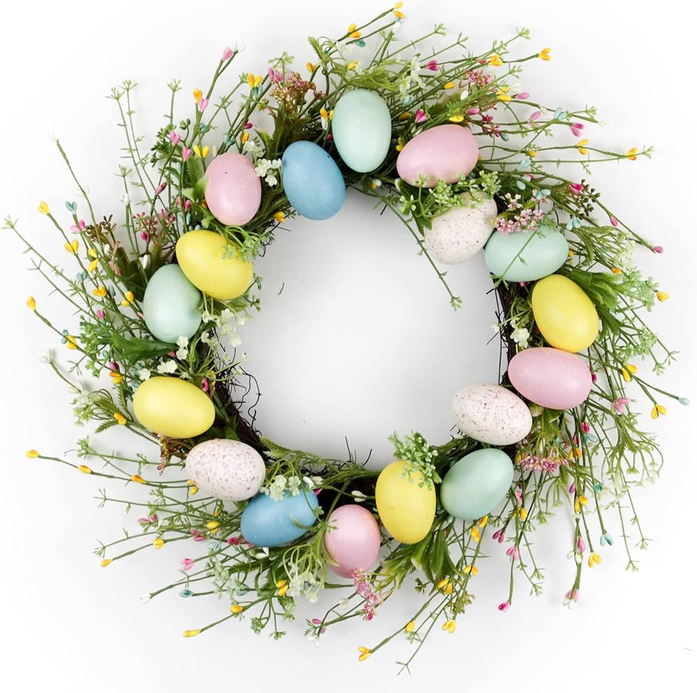 Lotus Hills Easter Wreath, 18" Easter Macaron Colored Eggs and Berries Door Wreath, Easter Wreaths f | Amazon (US)